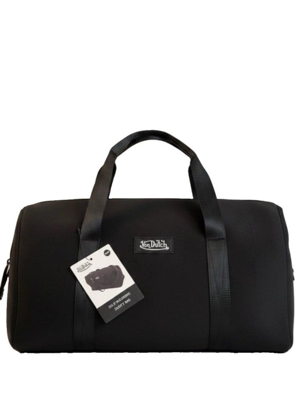 Von Dutch 20.5” Black Neoprene Duffle Bag Black Gym Weekender Overnight Tote NWT
